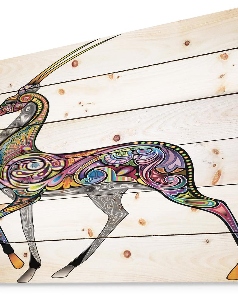 DesignQ Colorful Antelope - Animal Print On Natural Pine Wood