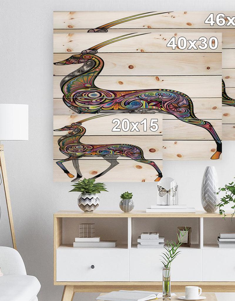DesignQ Colorful Antelope - Animal Print On Natural Pine Wood