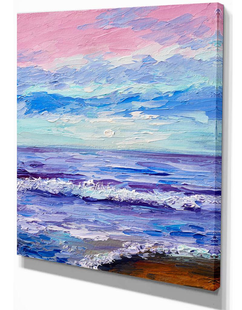 DesignQ Colorful Blue Sunset - Sea & Shore Painting Print On Wrapped Canvas