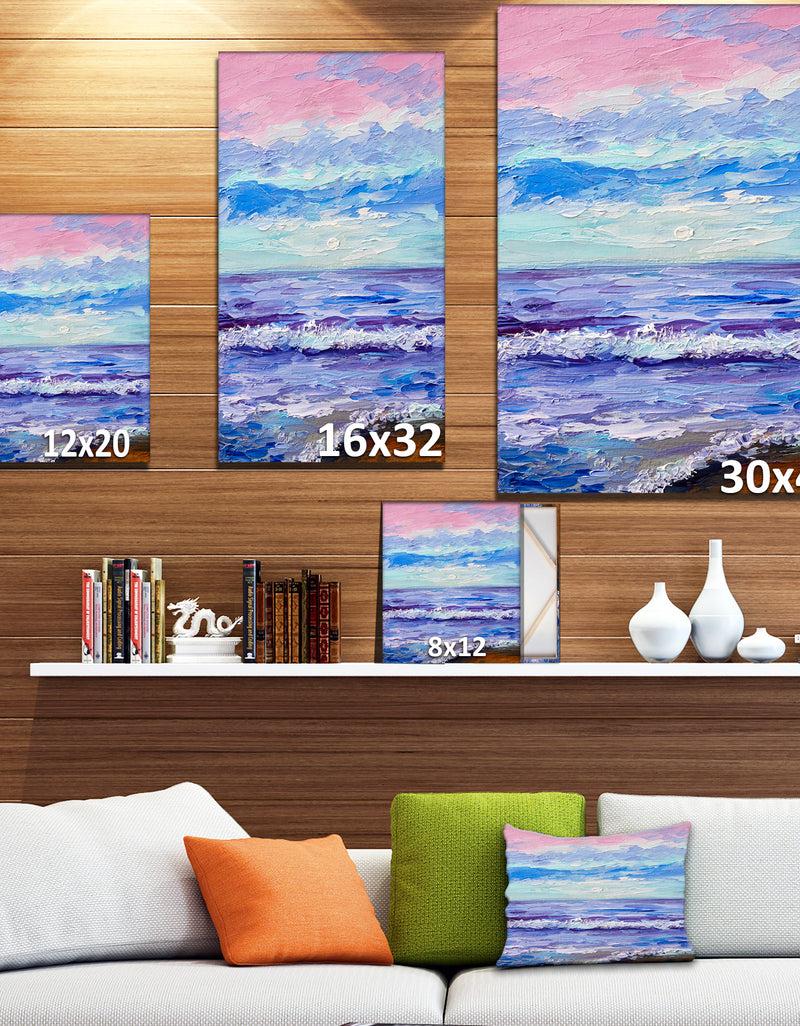 DesignQ Colorful Blue Sunset - Sea & Shore Painting Print On Wrapped Canvas