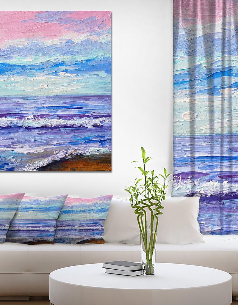 DesignQ Colorful Blue Sunset - Sea & Shore Painting Print on Wrapped Canvas
