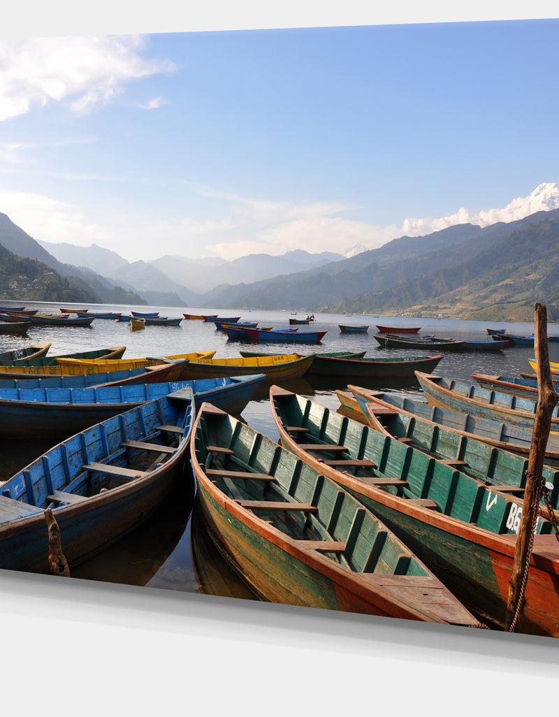 DesignQ Colorful Boats Pokhara Lake - Boat Canvas Artwork