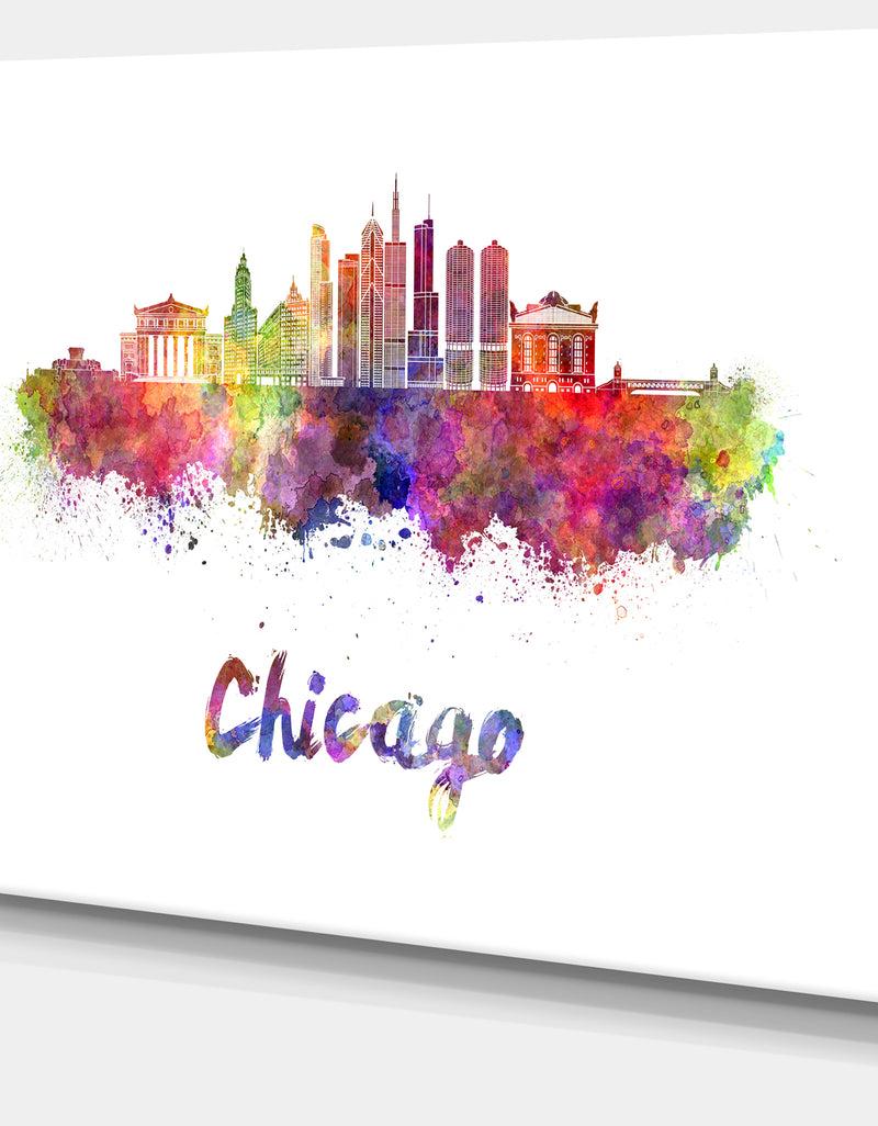 DesignQ Colorful Chicago Skyline In Watercolor - Cityscape Canvas Print