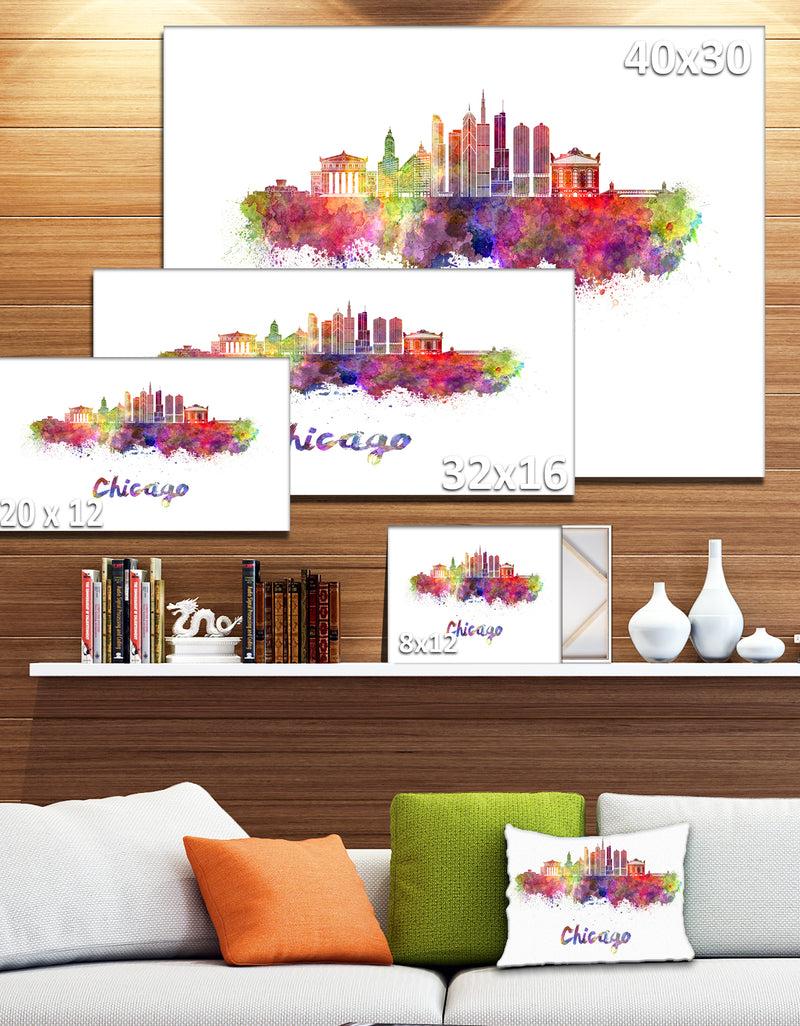 DesignQ Colorful Chicago Skyline In Watercolor - Cityscape Canvas Print