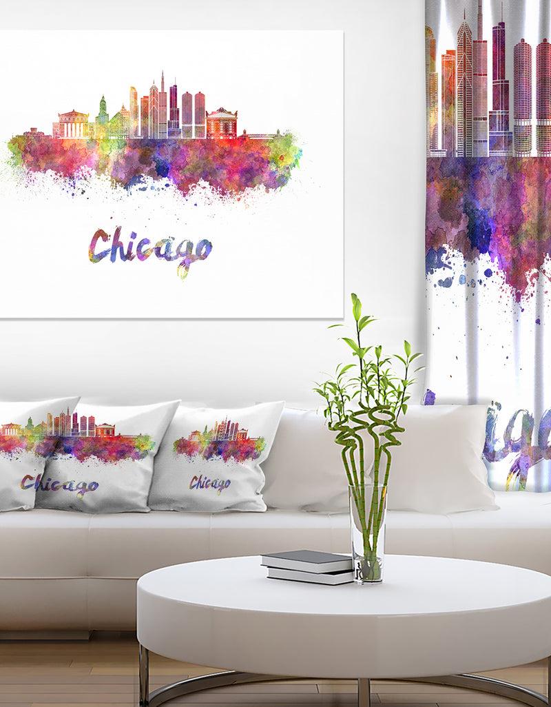 DesignQ Colorful Chicago Skyline in Watercolor - Cityscape Canvas print