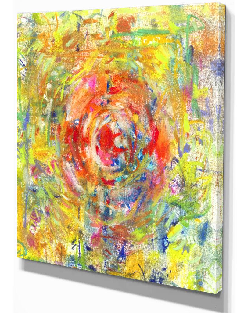 DesignQ Colorful Circle Petal Abstract Design - Floral Painting Print On Wrapped Canvas