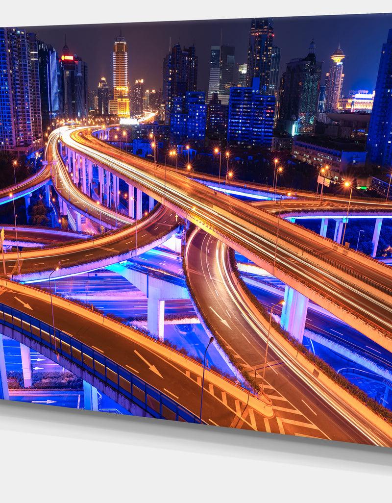 DesignQ Colorful City Overpass At Night - Extra Large Cityscape Wall Art
