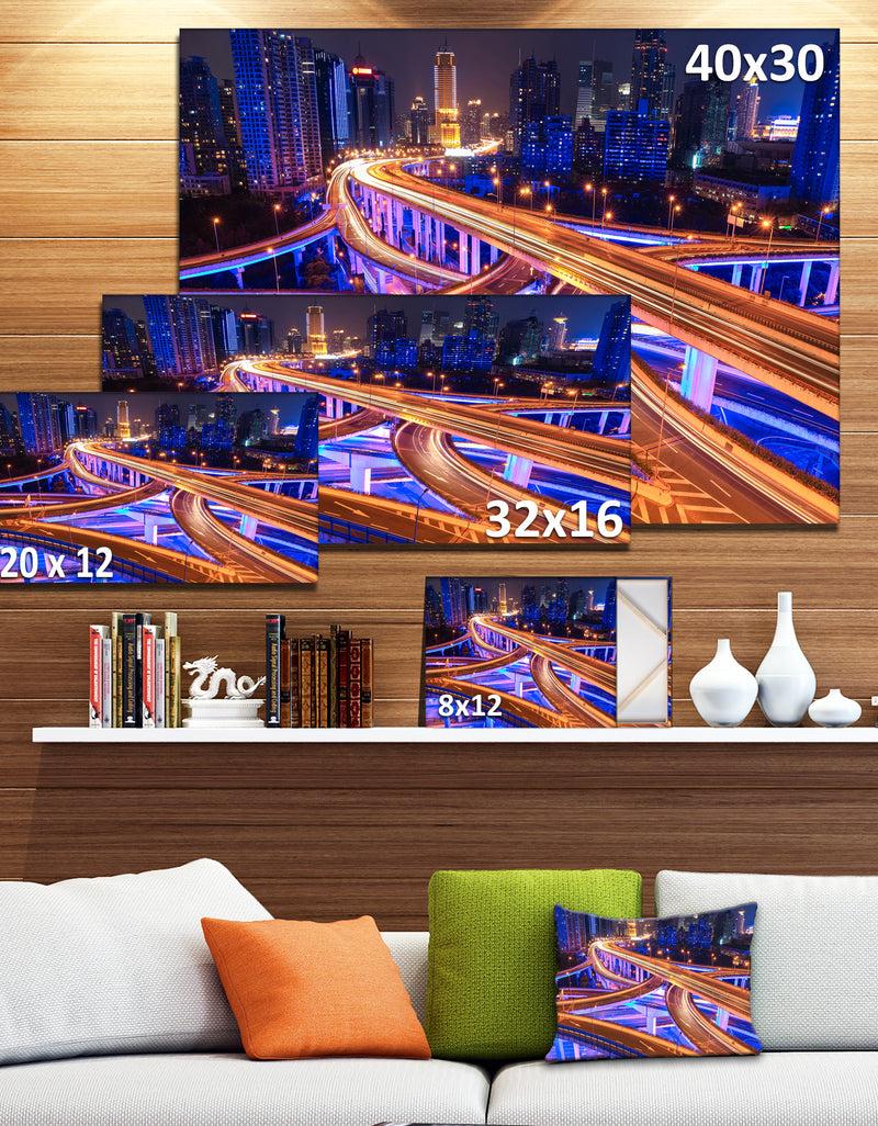 DesignQ Colorful City Overpass At Night - Extra Large Cityscape Wall Art