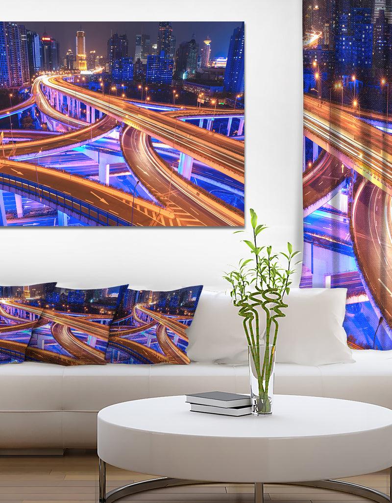 DesignQ Colorful City Overpass at Night - Extra Large Cityscape Wall Art