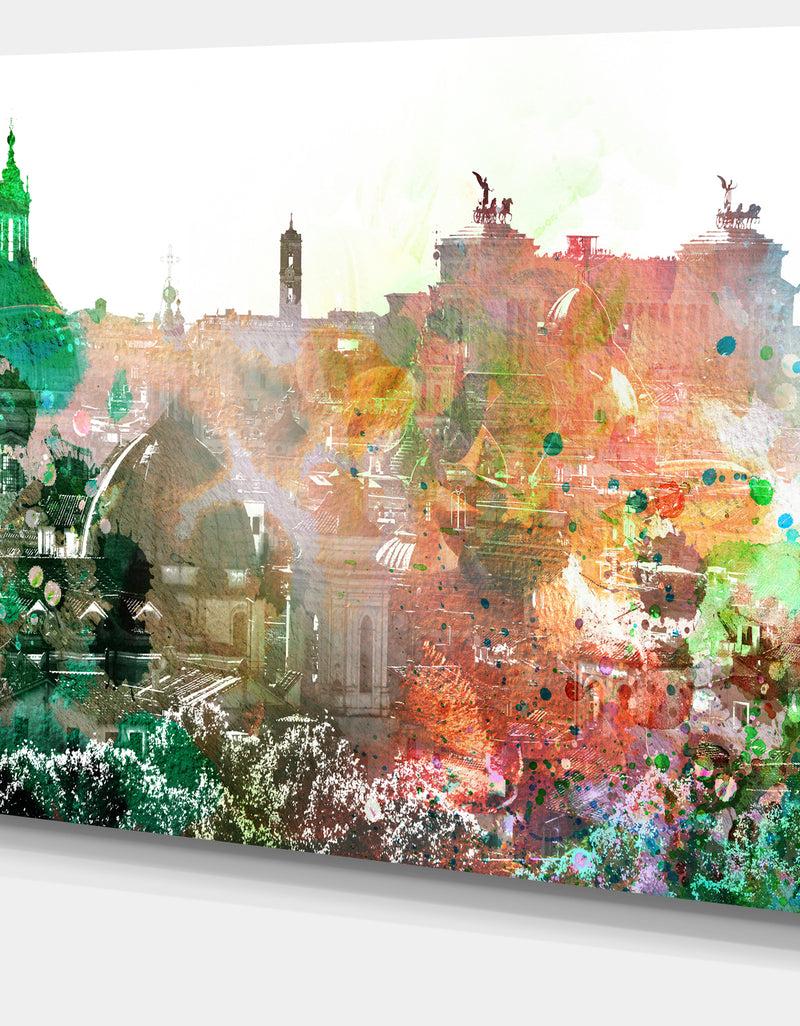 DesignQ Colorful City Watercolor - Landscape Wall Artwork