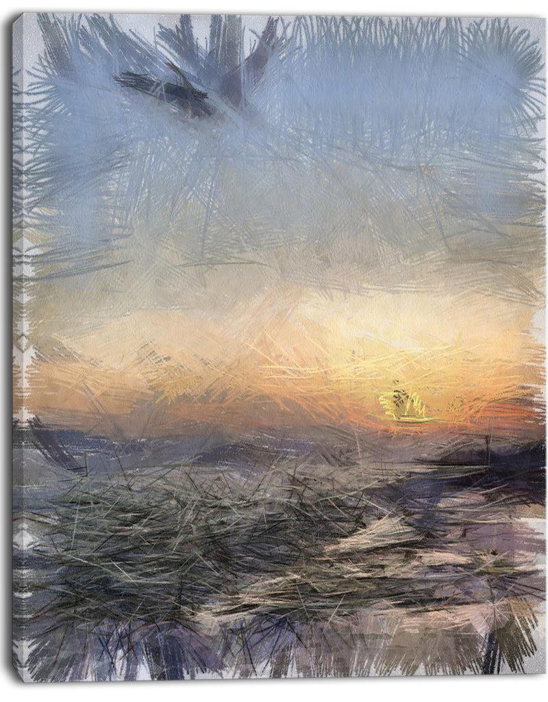 DesignQ Colorful Dawn Over Sea Watercolor - Landscape Canvas Wall Art