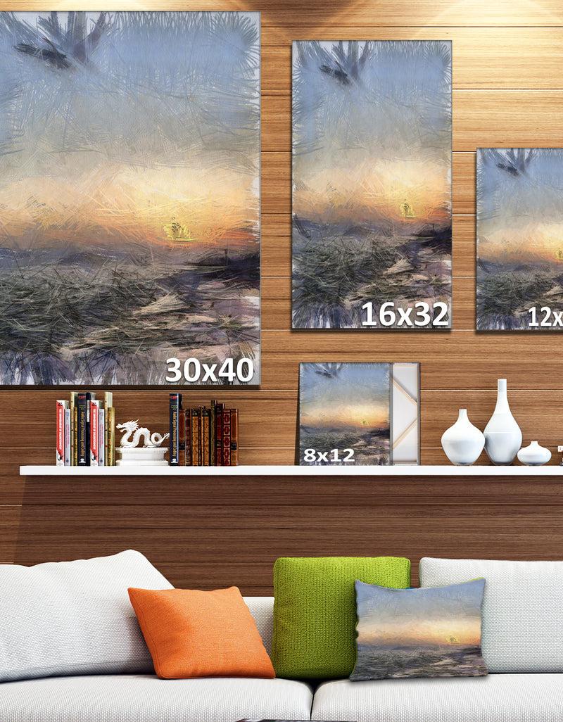 DesignQ Colorful Dawn Over Sea Watercolor - Landscape Canvas Wall Art