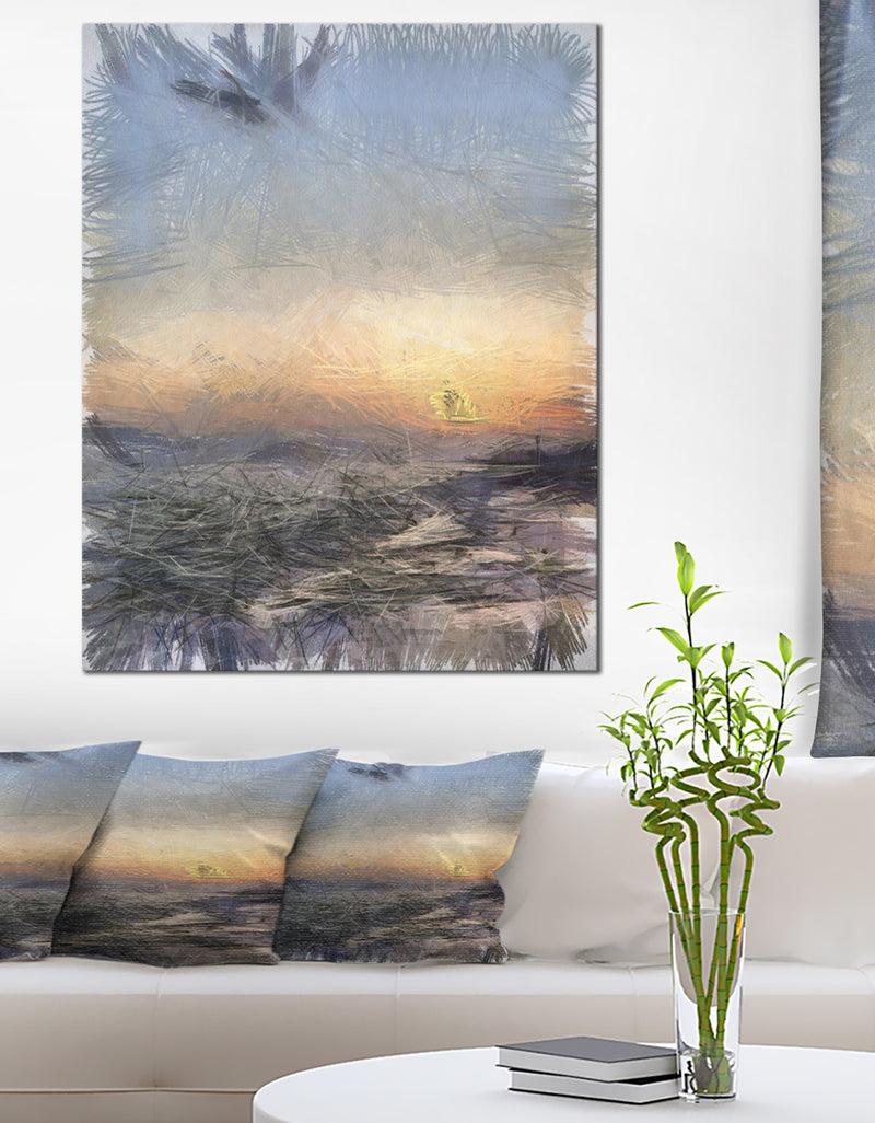 DesignQ Colorful Dawn over Sea Watercolor - Landscape Canvas Wall Art