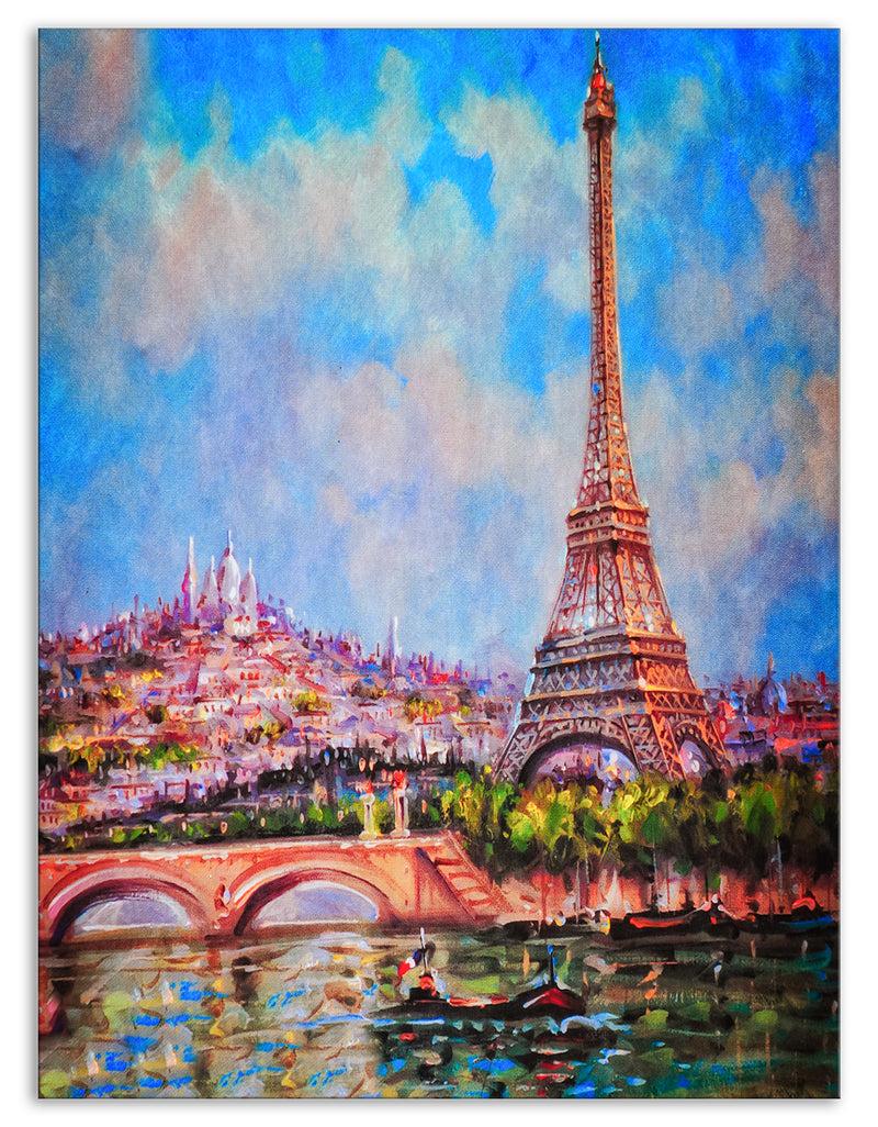 DesignQ Colorful Eiffel And Sacre Coeur - Photography Canvas Art Print