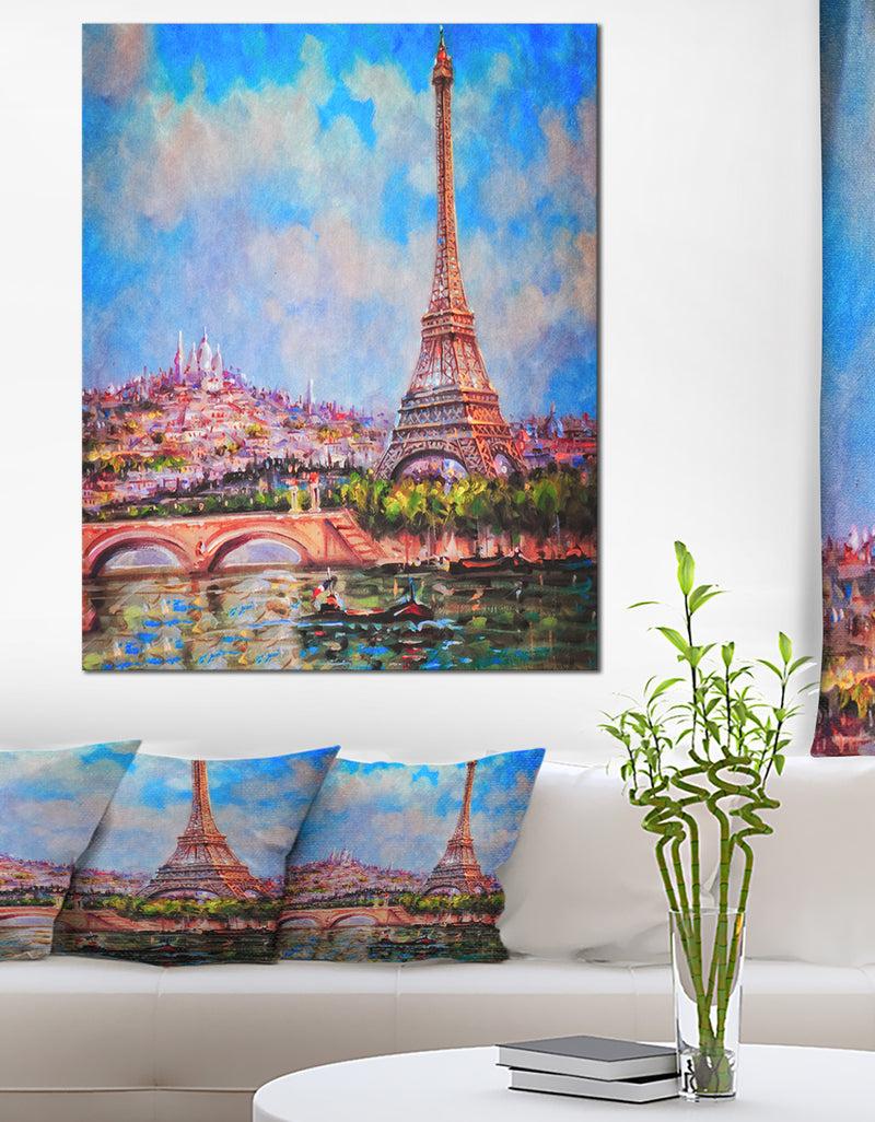 DesignQ Colorful Eiffel and Sacre Coeur - Photography Canvas Art Print