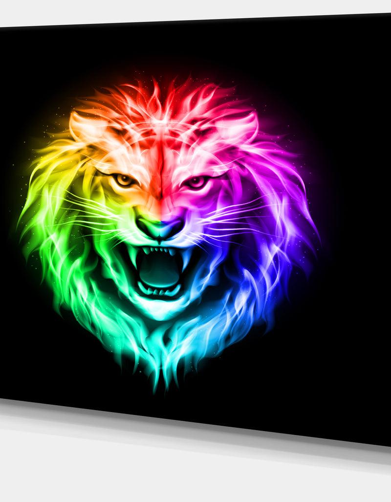 DesignQ Colorful Fire Lion - Animal Digital Art Canvas Print