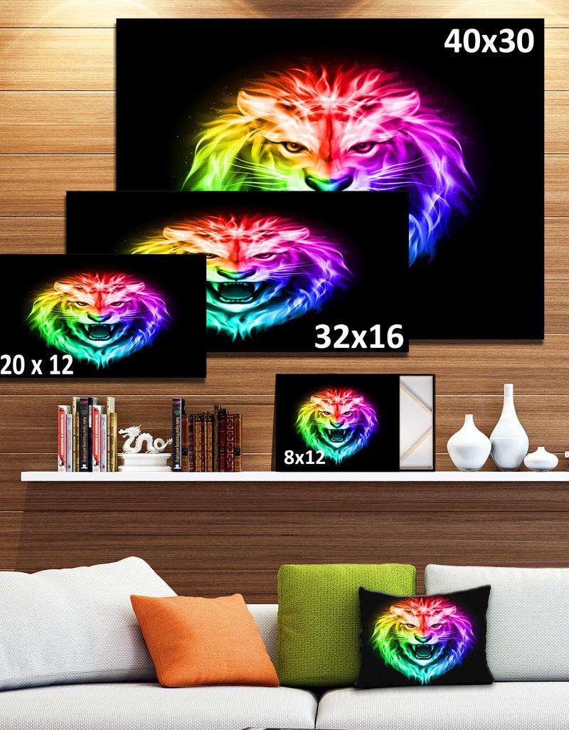DesignQ Colorful Fire Lion - Animal Digital Art Canvas Print