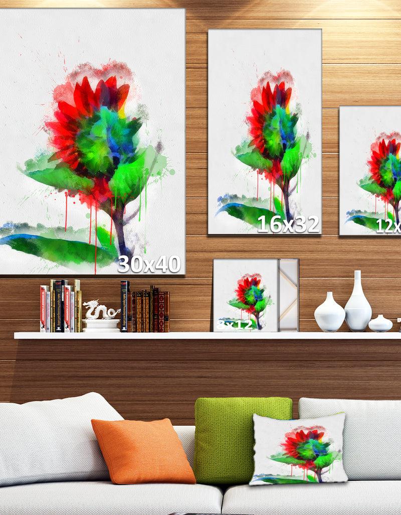DesignQ Colorful Flower Stem With Splashes - Large Floral Canvas Artwork