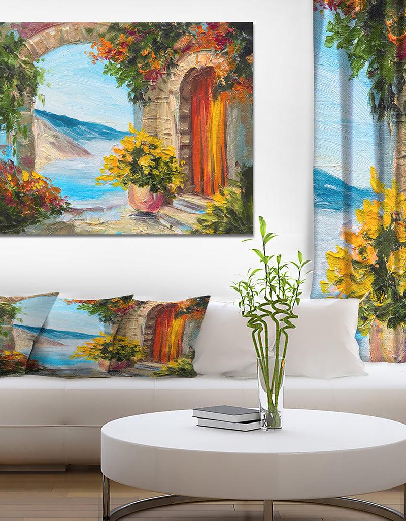 DesignQ Colorful Flowers Street - Floral Painting Print on Wrapped Canvas