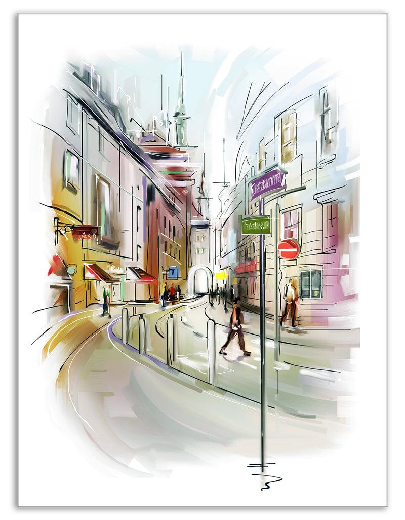 DesignQ Colorful Illustration Of City - Cityscape Canvas Print
