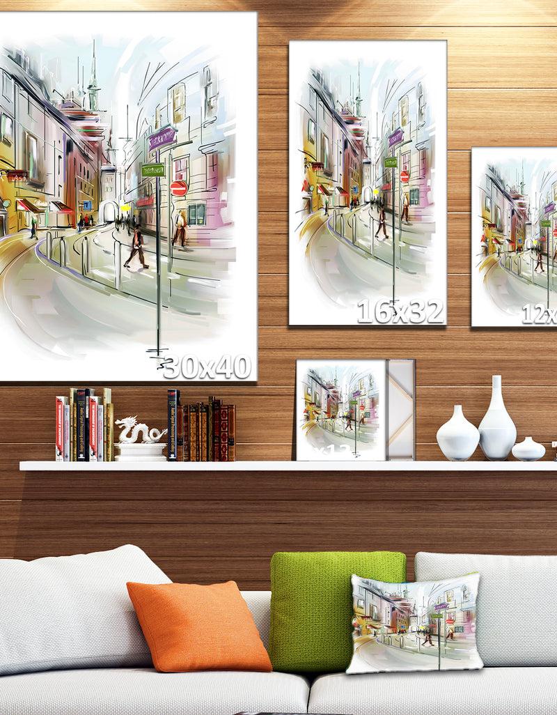 DesignQ Colorful Illustration Of City - Cityscape Canvas Print