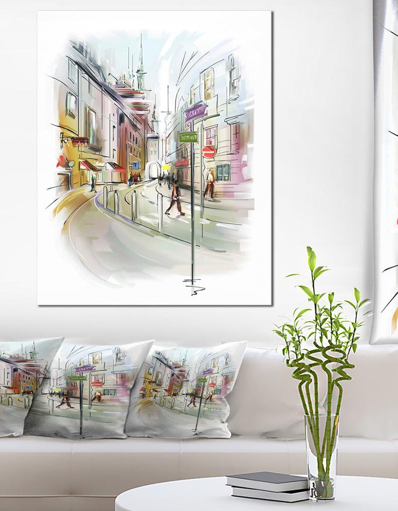 DesignQ Colorful Illustration of City - Cityscape Canvas Print