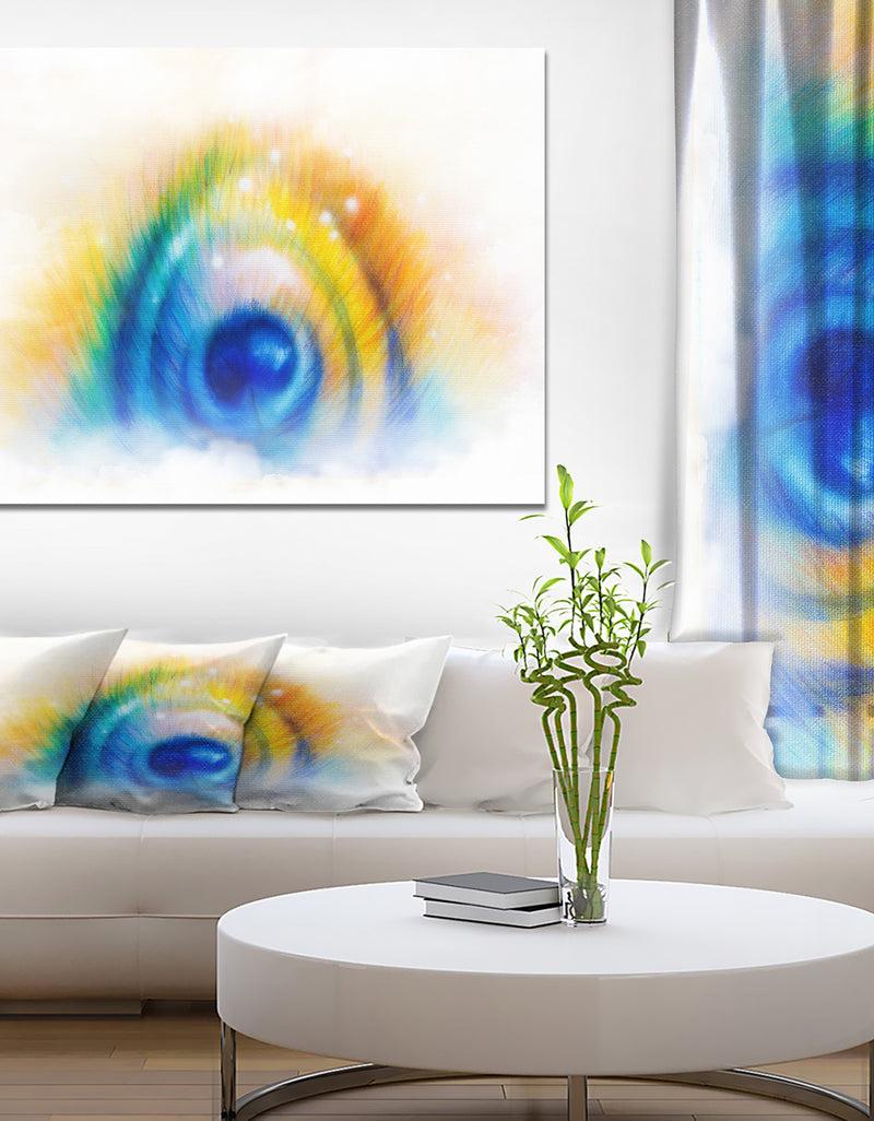 DesignQ Colorful Peacock Feather - Abstract Painting Print on Wrapped Canvas