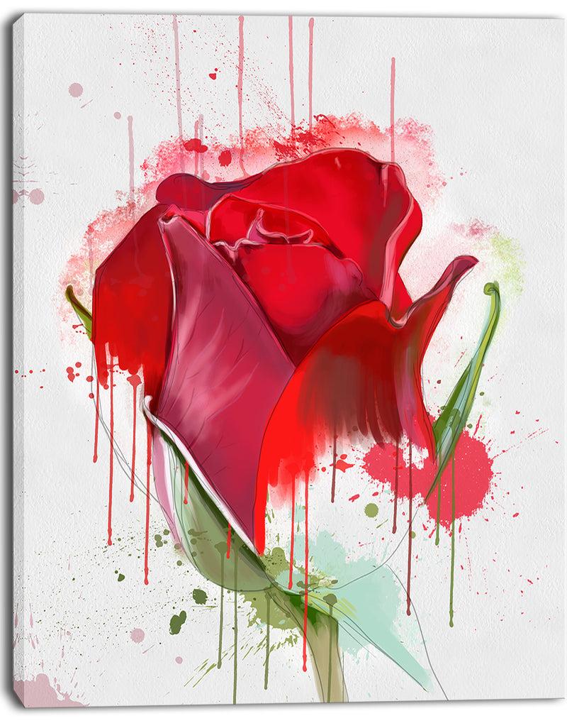 DesignQ Colorful Red Rose Sketch Watercolor - Modern Floral Canvas Wall Art