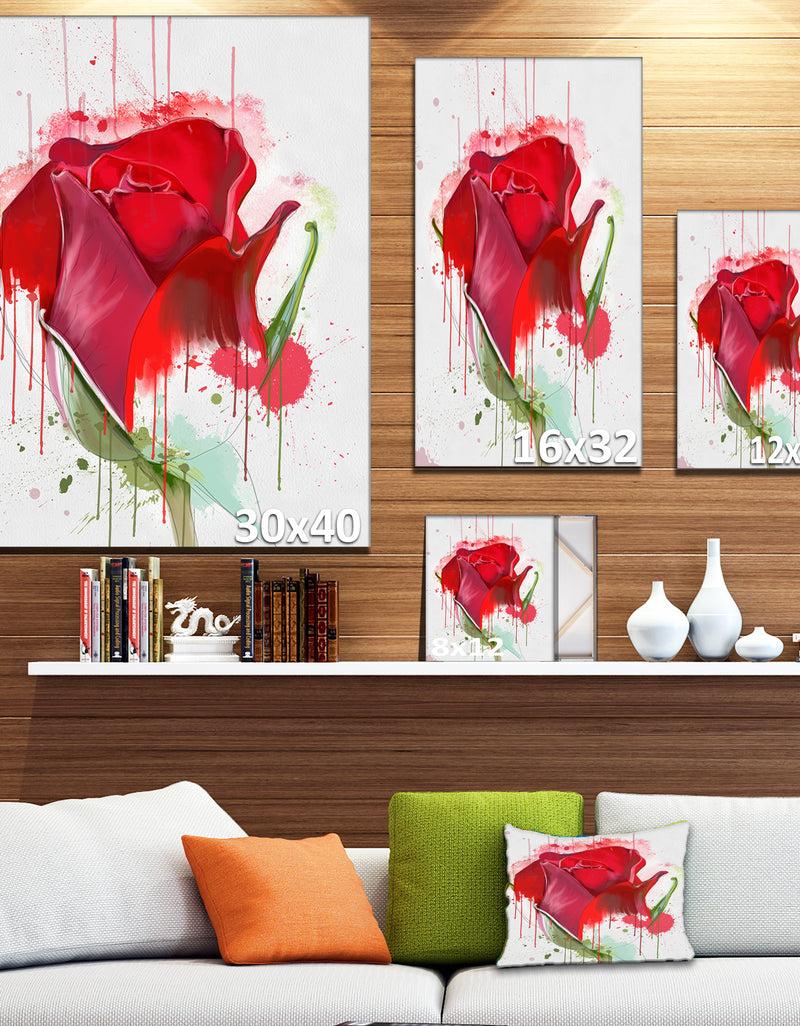 DesignQ Colorful Red Rose Sketch Watercolor - Modern Floral Canvas Wall Art