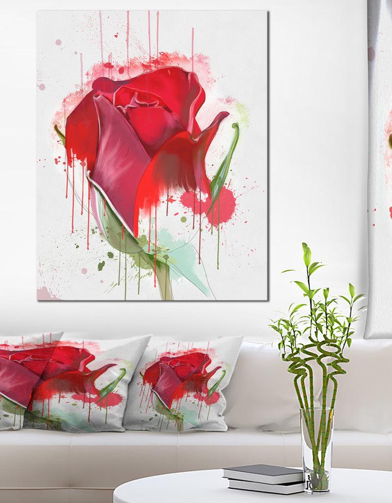 DesignQ Colorful Red Rose Sketch Watercolor - Modern Floral Canvas Wall Art