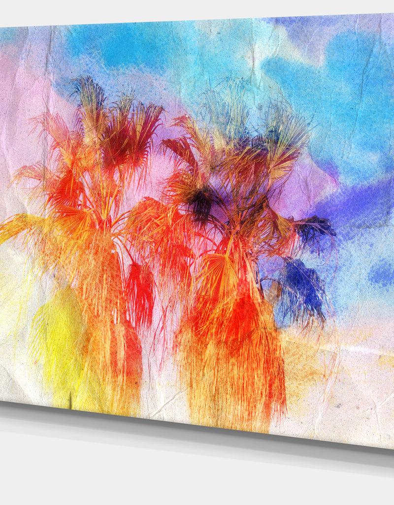 DesignQ Colorful Retro Palm Trees - Landscape Painting Canvas Print