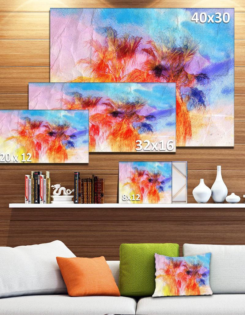 DesignQ Colorful Retro Palm Trees - Landscape Painting Canvas Print