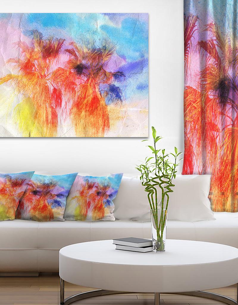 DesignQ Colorful Retro Palm Trees - Landscape Painting Canvas Print