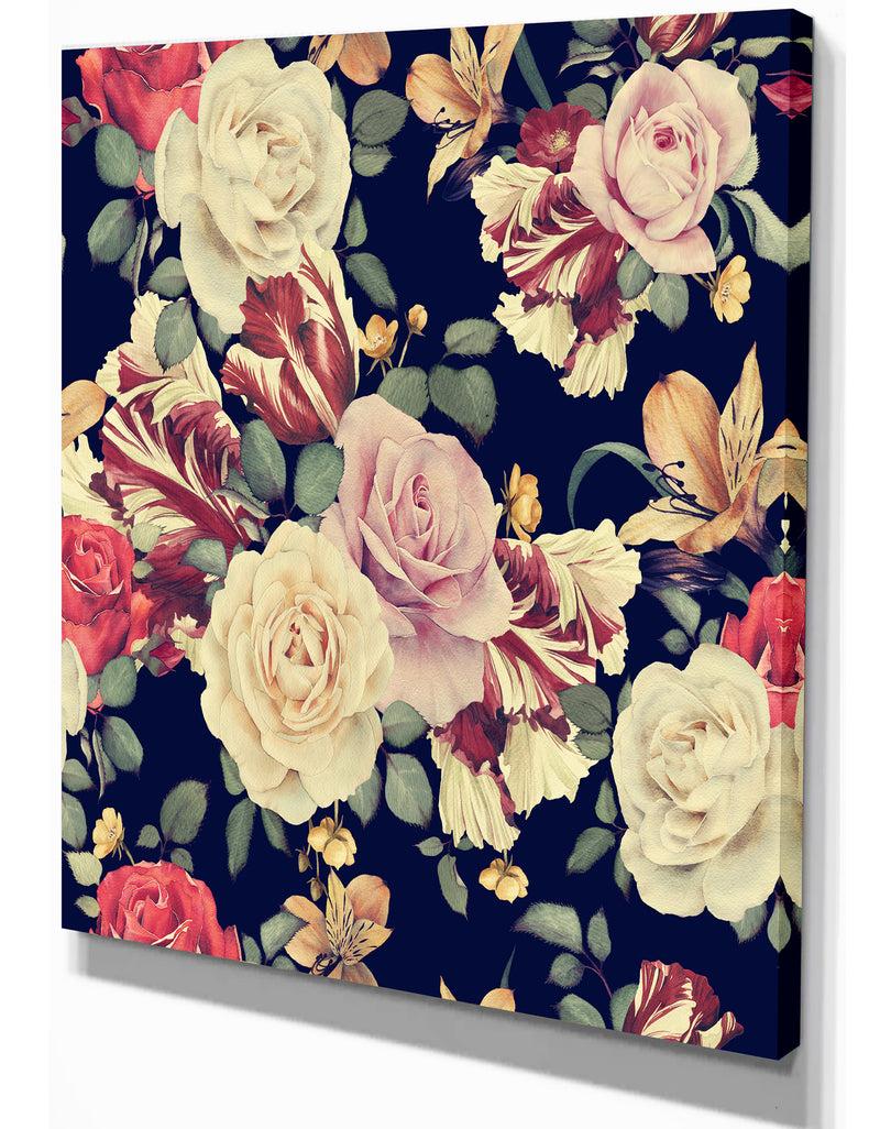 DesignQ Colorful Roses Floral Pattern - Floral Painting Print On Wrapped Canvas