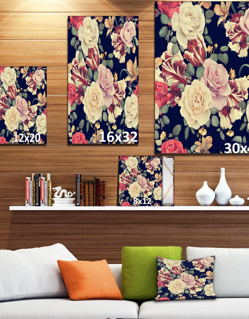 DesignQ Colorful Roses Floral Pattern - Floral Painting Print On Wrapped Canvas