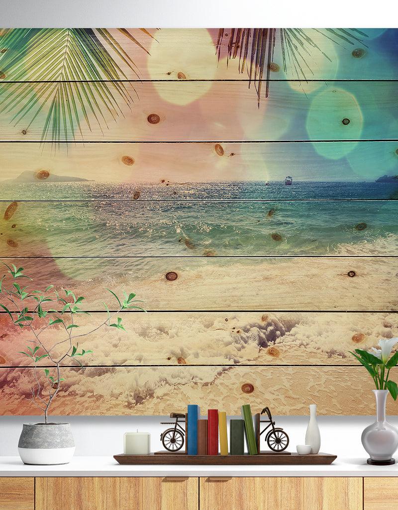 DesignQ Colorful Serenity Tropical Beach - Seashore Print on Natural Pine Wood