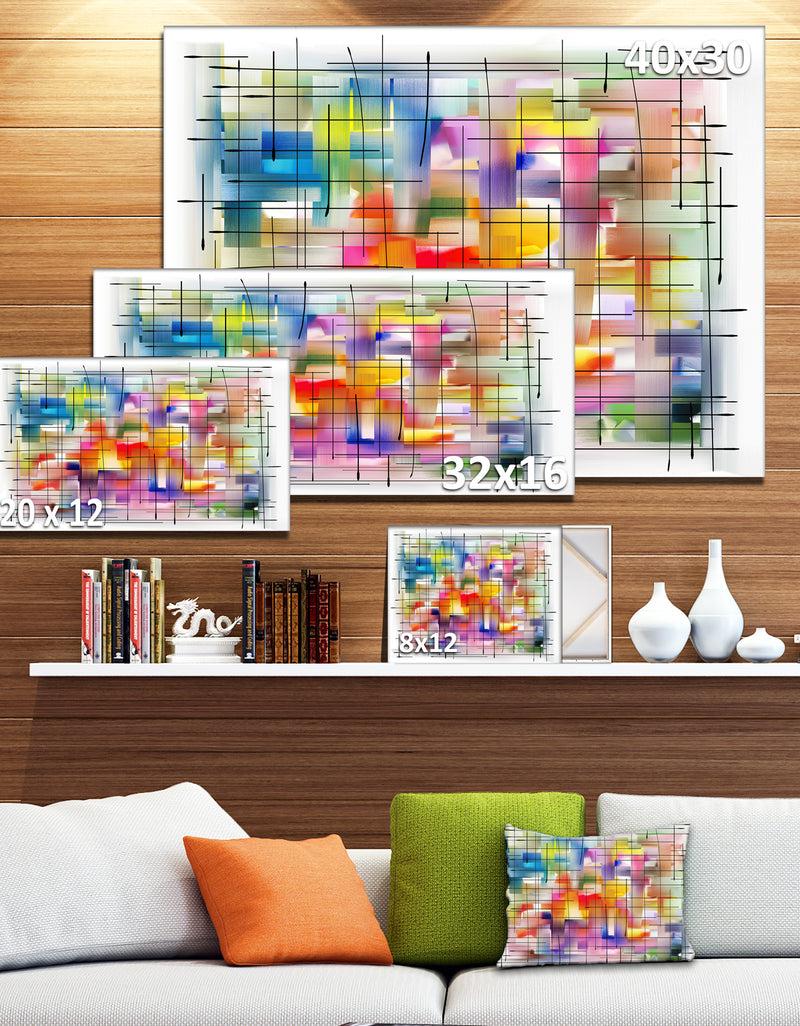 DesignQ Colorful Stain Design With Grid - Abstract Painting Canvas Print