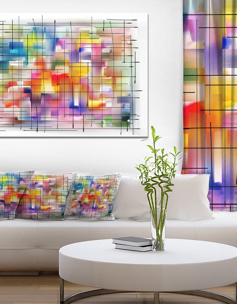 DesignQ Colorful Stain Design with Grid - Abstract Painting Canvas Print