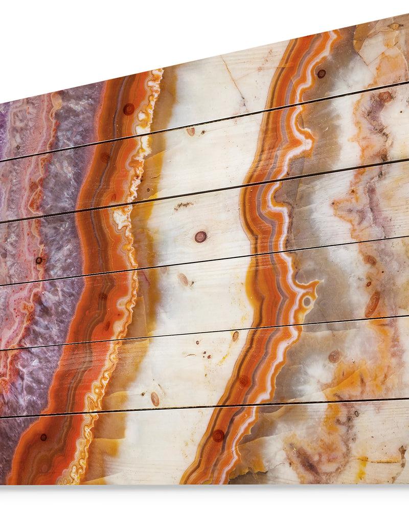 DesignQ Colorful Stone Stripes - Abstract Print On Natural Pine Wood