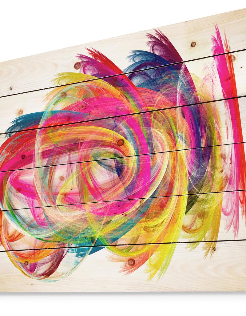 DesignQ Colorful Thick Strokes - Abstract Print On Natural Pine Wood