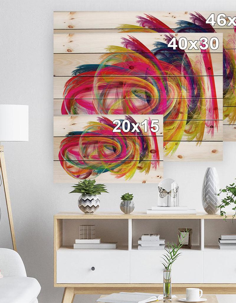 DesignQ Colorful Thick Strokes - Abstract Print On Natural Pine Wood