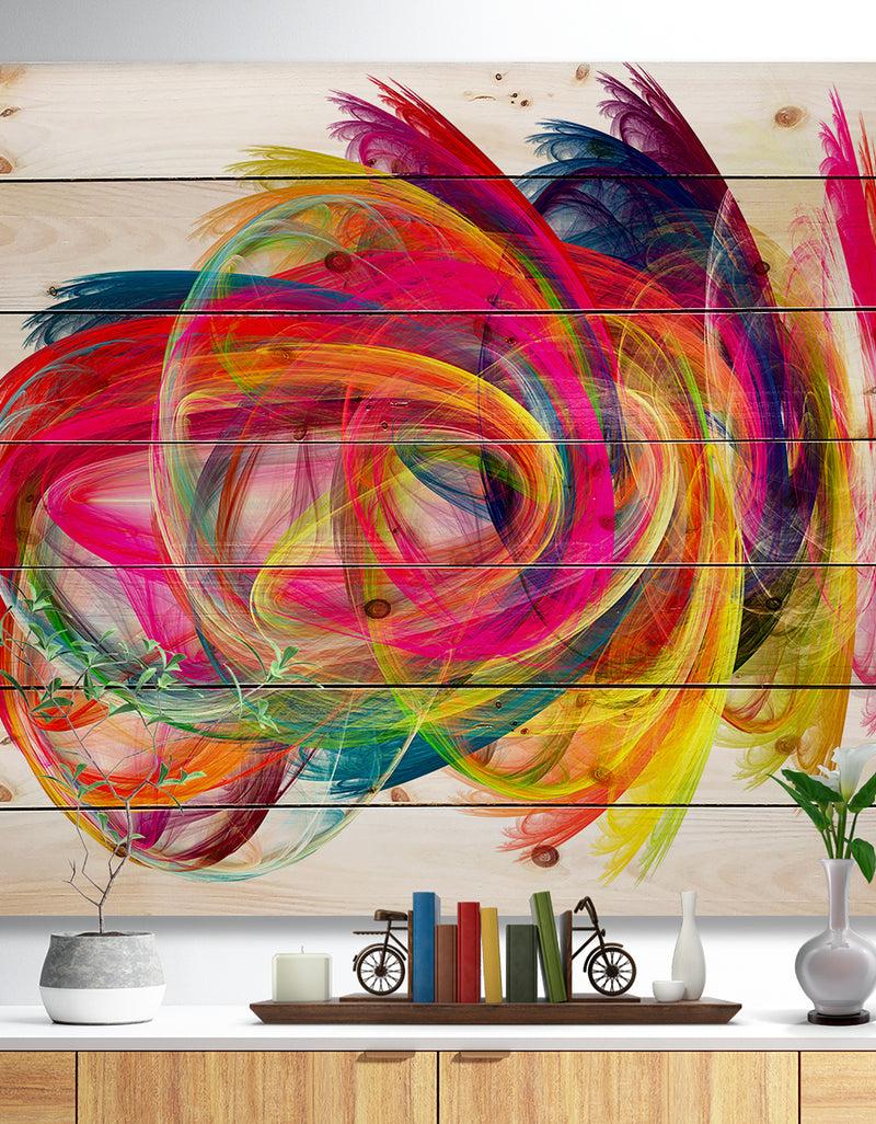 DesignQ Colorful Thick Strokes - Abstract Print on Natural Pine Wood