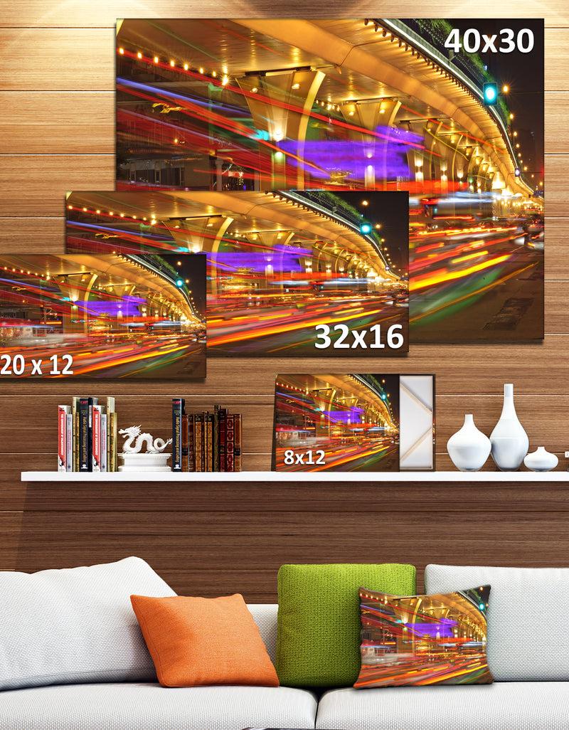 DesignQ Colorful Traffic Trails In City - Cityscape Photo Canvas Print