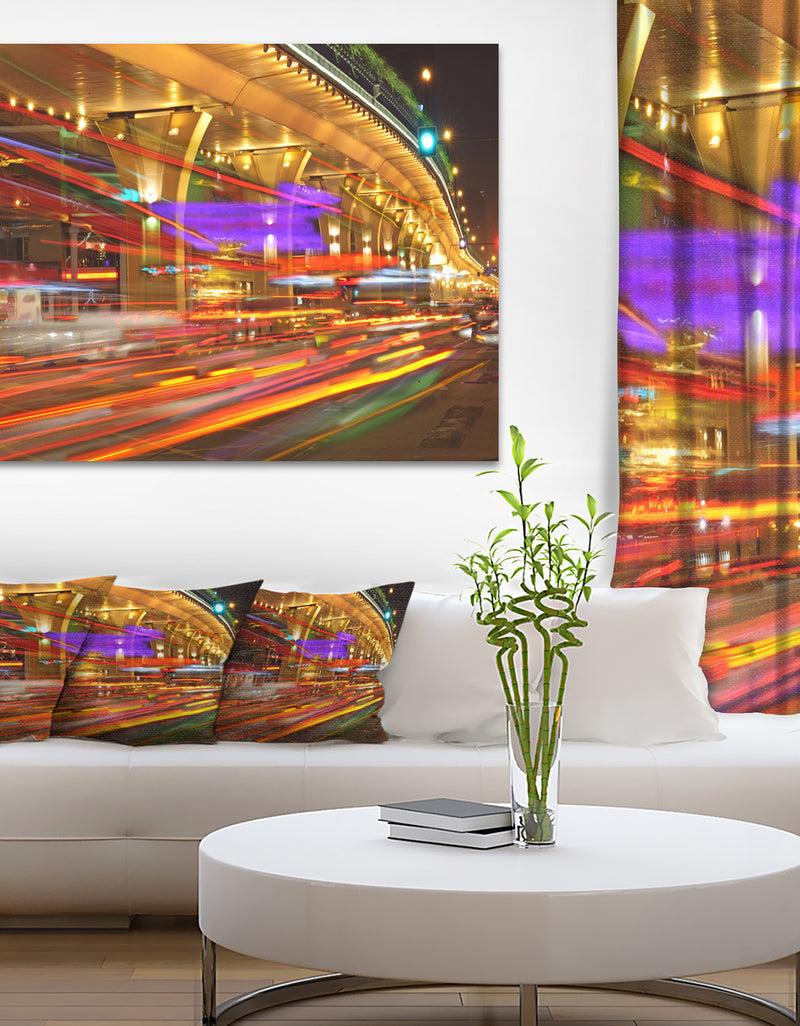 DesignQ Colorful Traffic Trails in City - Cityscape Photo Canvas Print