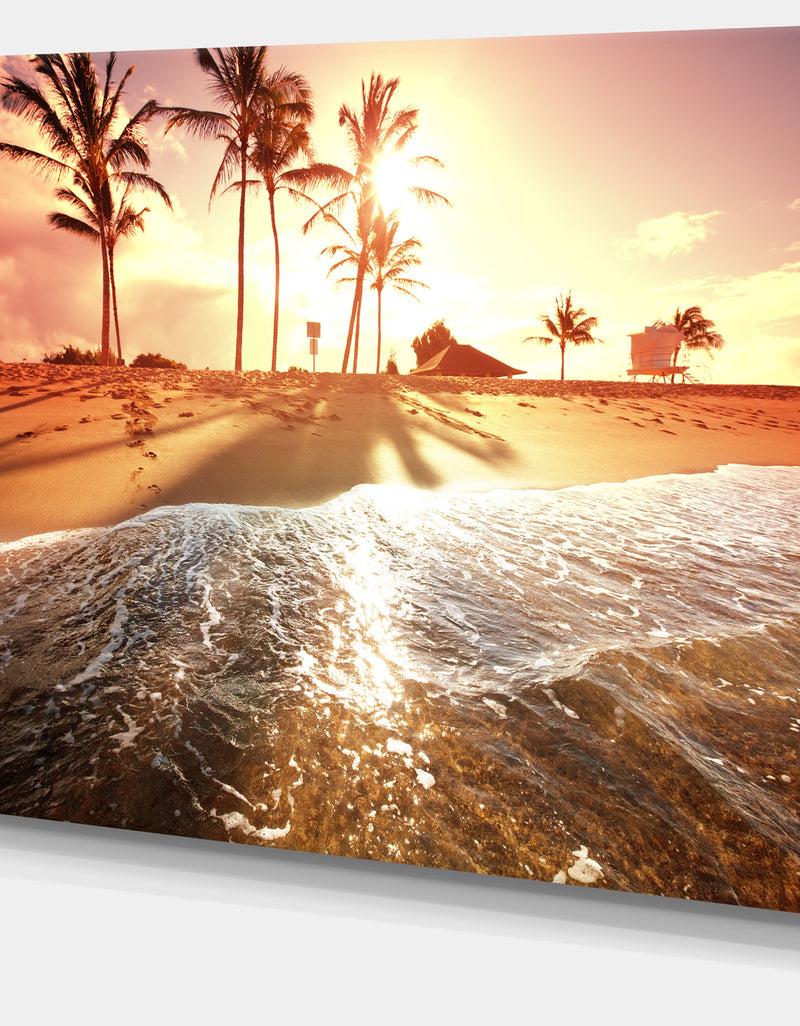 DesignQ Colorful Tropical Beach With Palms - Modern Beach Canvas Art Print