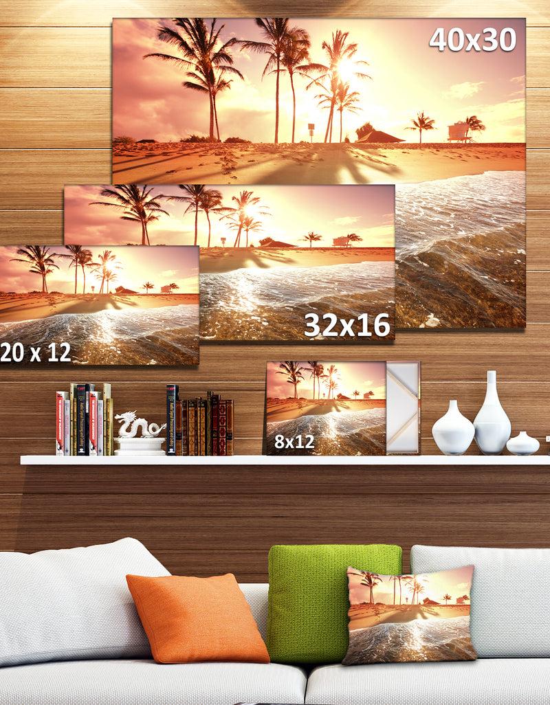 DesignQ Colorful Tropical Beach With Palms - Modern Beach Canvas Art Print