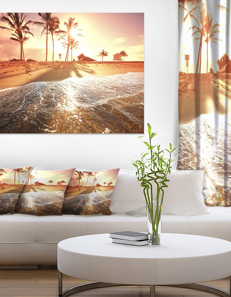 DesignQ Colorful Tropical Beach with Palms - Modern Beach Canvas Art Print