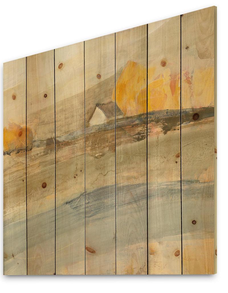 DesignQ Coming On Farmhouse Landscape - Traditional Print On Natural Pine Wood