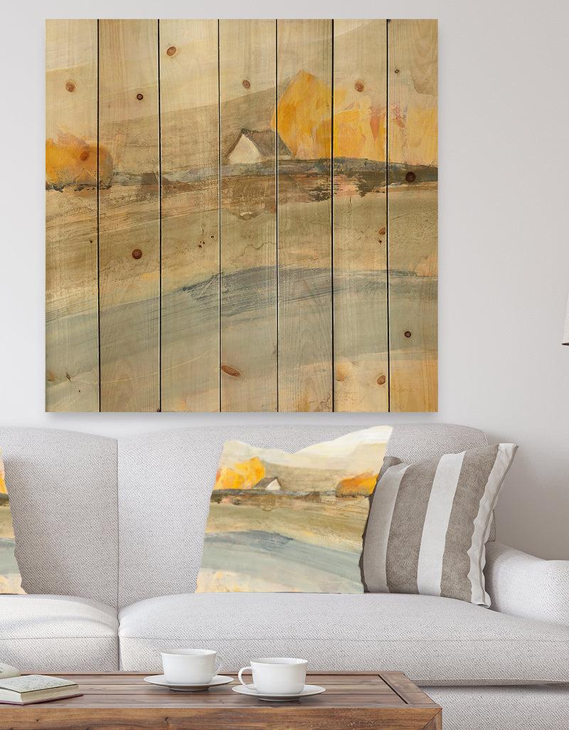 DesignQ Coming on Farmhouse Landscape - Traditional Print on Natural Pine Wood