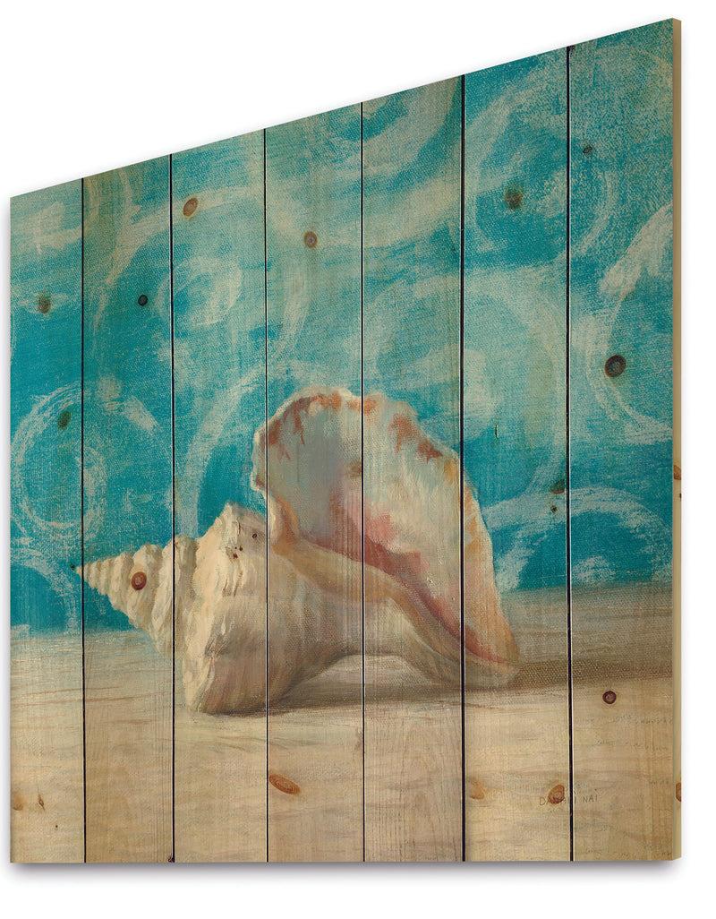 DesignQ Composition From The Sea I - Nautical & Coastal Print On Natural Pine Wood
